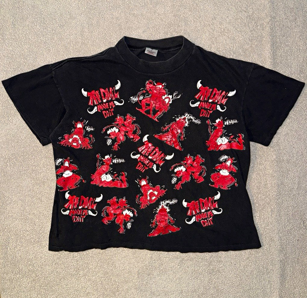 Vintage 90s Diamond Star The Devil Made Me Do It Aop Boxy T-Shirt Men’s S