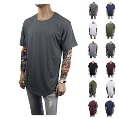 New Mens T-Shirt Long Extended Fashion Lightweight Tee Casual Hipster Crew Neck