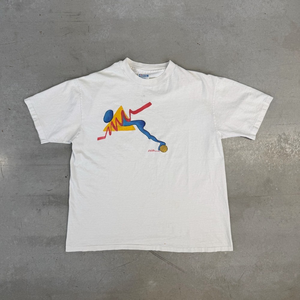 Vintage 80s Hanes USA Geometric Art Graphic T-Shirt Large