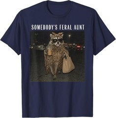 Somebody’s Feral Aunt Raccoon Iced Coffee Sarcastic Animal T-Shirt