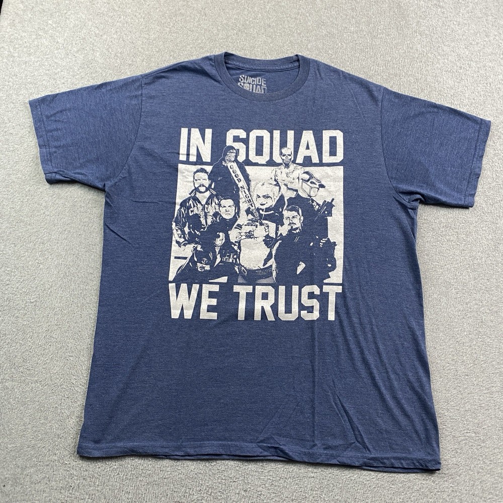 DC Suicide Squad Shirt Mens XL In Squad We Trust Comics Movie Graphic Tee Blue