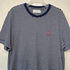 Five Four Mens Round Neck Short Sleeve T Shirt Gray and Blue Stripes Size Medium