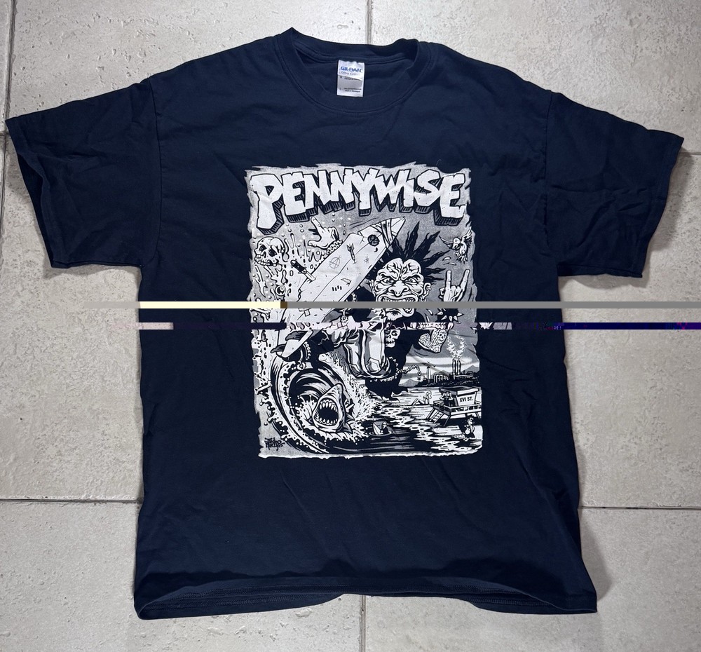 Pennywise Band T-Shirt Men’s Large Navy Black Gildan Punk Rock Graphic Tee