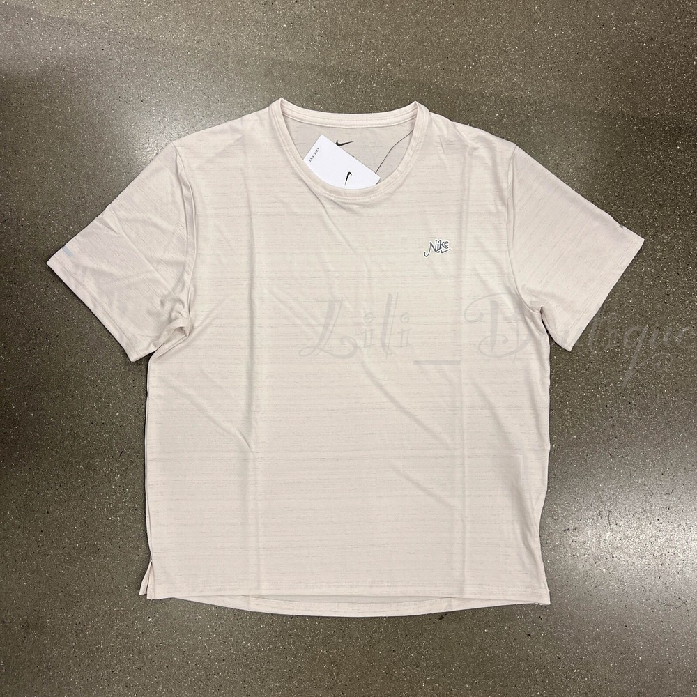 NWT Nike DV9597-104 Men Dri-FIT Miler Varsity Running Top Tee Shirt Cream Size L