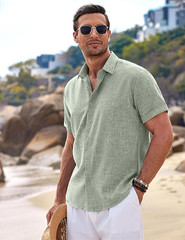 COOFANDY Men’s Linen Shirts Short Sleeve Casual Shirts Button Down Shirt for Men