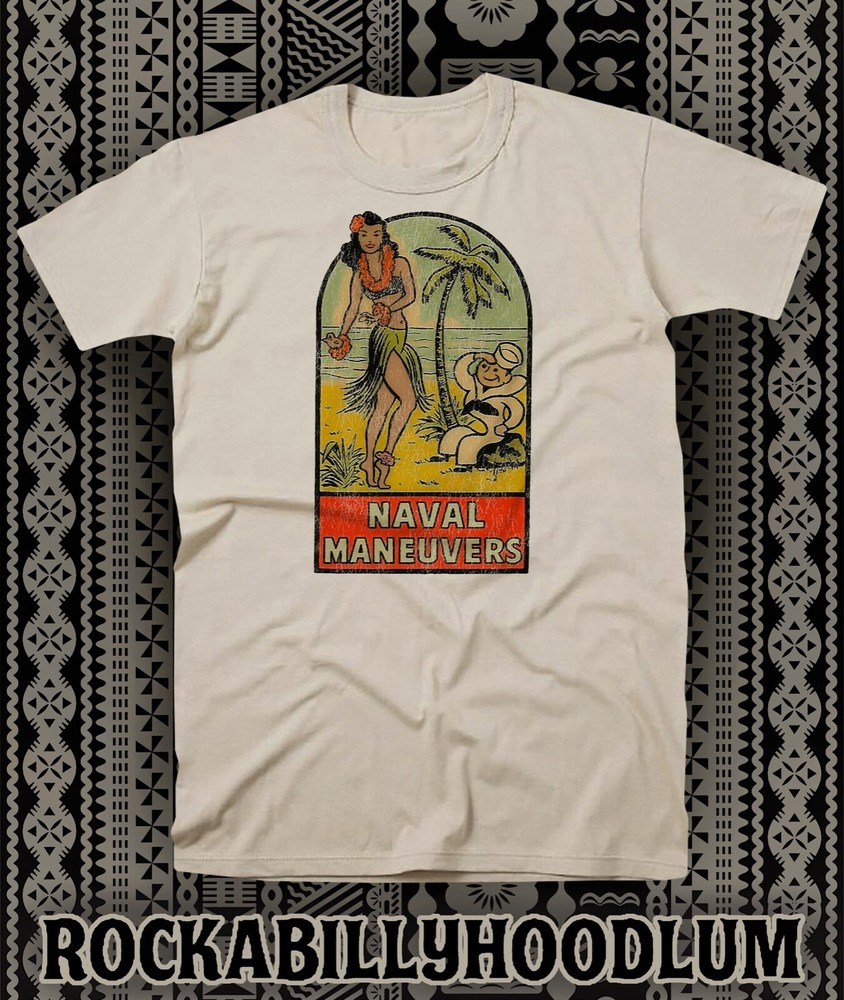 Retro Tiki T Shirt Bar Mug Restaurant Naval Maneuvers Hula Girl WW2