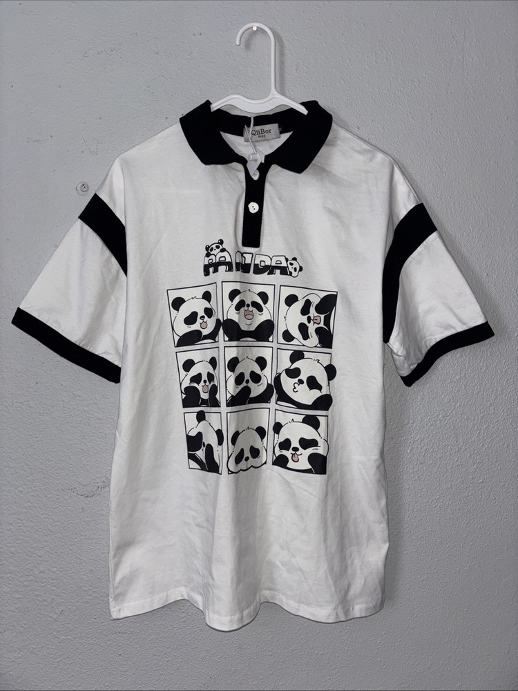 Qiibor TX198583 Panda 90% Cottton Short Sleeve Short Collar NWT Rare
