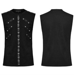 PUNK RAVE Men Black Punk Rock Gothic Steampunk Sleeveless Tops Tank Vest