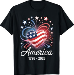 Flag Heart 1776 2026 July 4th 250th Birthday T-Shirt