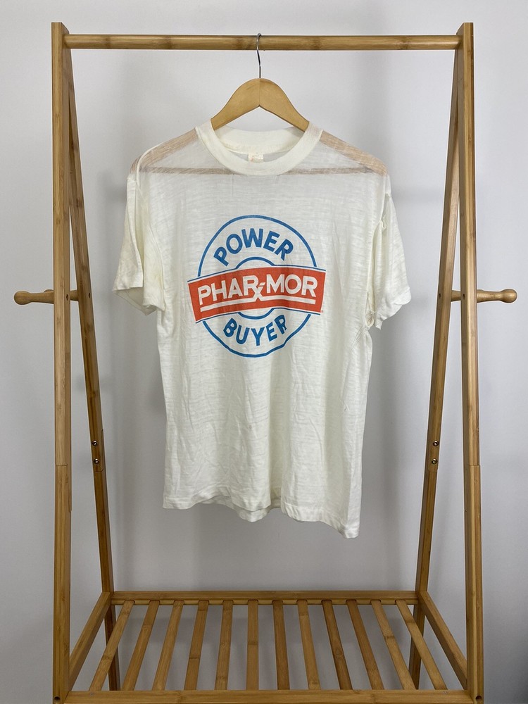 VTG 80S Phar-Mor Power Buyer Burnout Super Paper Thin Single Stitch T-Shirt L