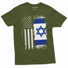 Men’s Israel USA T-shirt support Israel IDF Flag coat of arms Israeli army tee