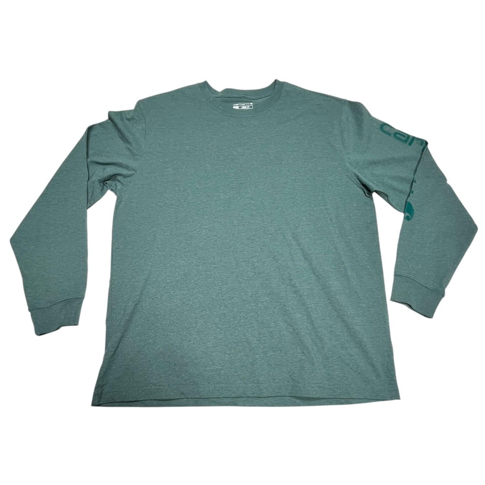 Carhartt Shirt Mens Large Green Long Sleeve Loose Fit Logo Workwear TK0231-M