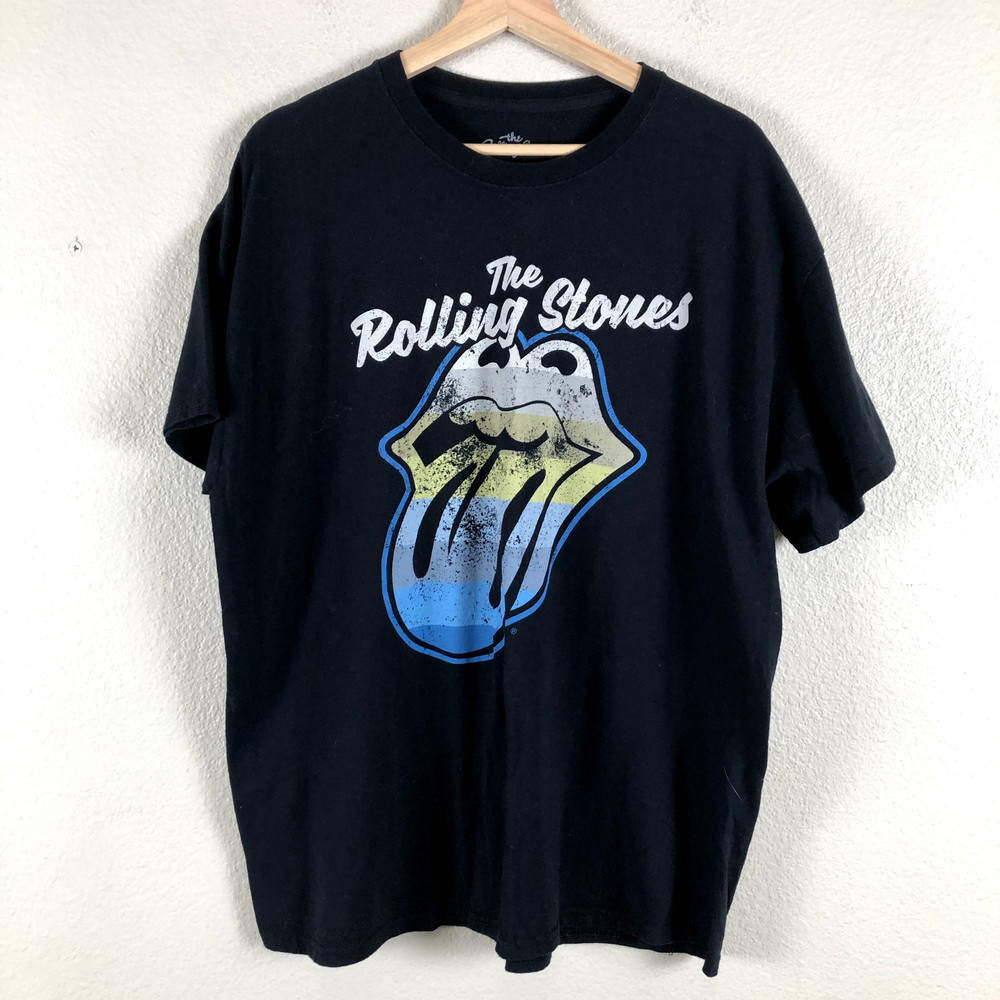 The Rolling Stones Shirt Adults Large Black Graphic Band Rock Pullover Tee Mens