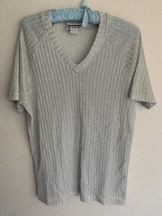 XL Vintage International Male Silver Sparkle V-neck Shirt Club Dance Party Sheer