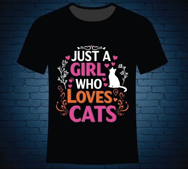 Just A Girl Who Loves Cats T Shirt Elegant Silhouette Kitty Heart Graphic Tee