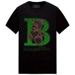New Men Diamond Fashion Rhinestones Bear Short Sleeve Luxury Black T-Shirt