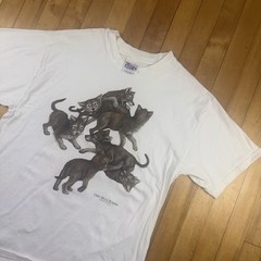 Vintage Hanes Beefy T Grey Wolf Puppies Wildlife Graphic T Shirt White Adult L