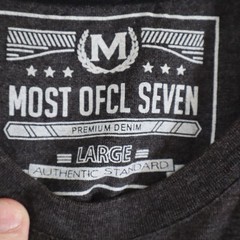 MOST OFCL SEVEN Men’s T‑Shirt Gray Faux Leather Short Sleeves Grunge Bike–Size L