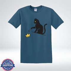 Funny Cat Knocking Crown Anti King Humor Minimalist Graphic T-Shirt