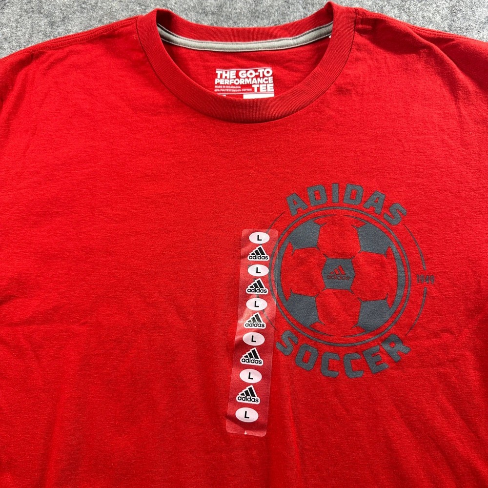 Adidas Soccer Performance Tee Mens Large Red Graphic Climalite T-Shirt