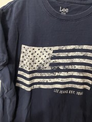 Lee Jeans Mens T Shirt Size M Blue American Flag Graphic on Front Short Sleeve