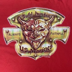 Vintage US Marines T-Shirt Size XL Red Always Faithful Teufel Hunden Devil Dog