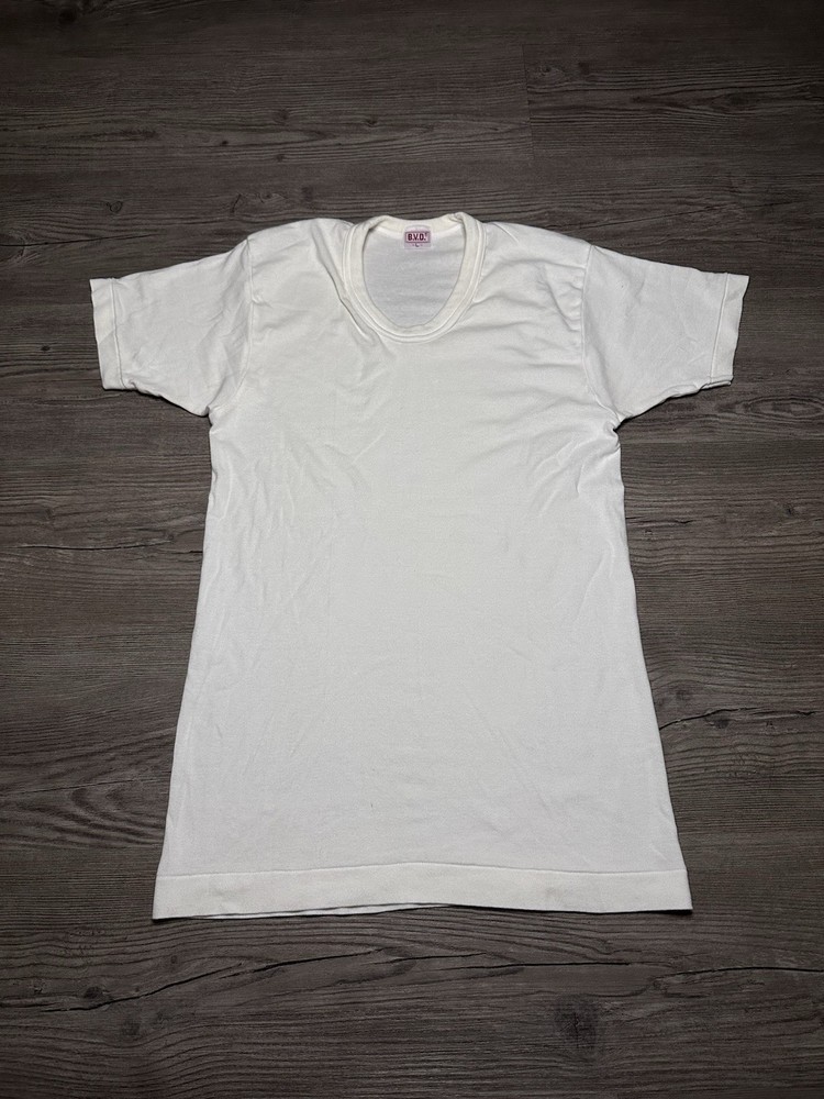 BVD T-Shirt Men’s Size Large Vintage 60s White Scoop Neck Single Stitch Tee