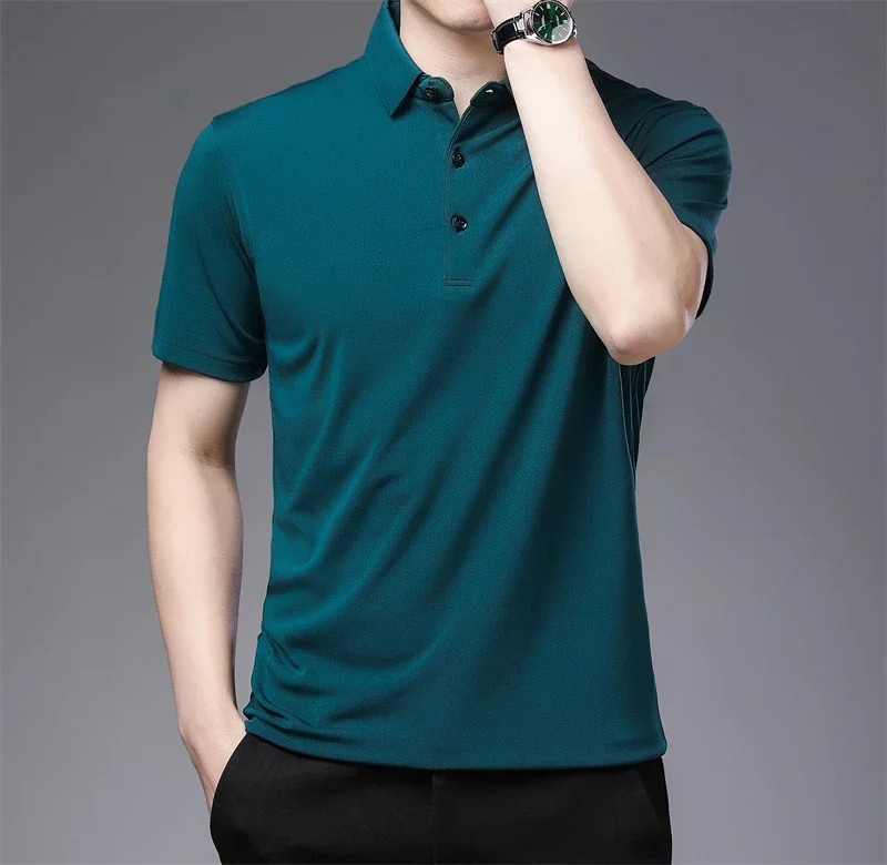 2024 Men’s New Solid Color Business Casual POLO Shirt Summer Fashion Casual Shor