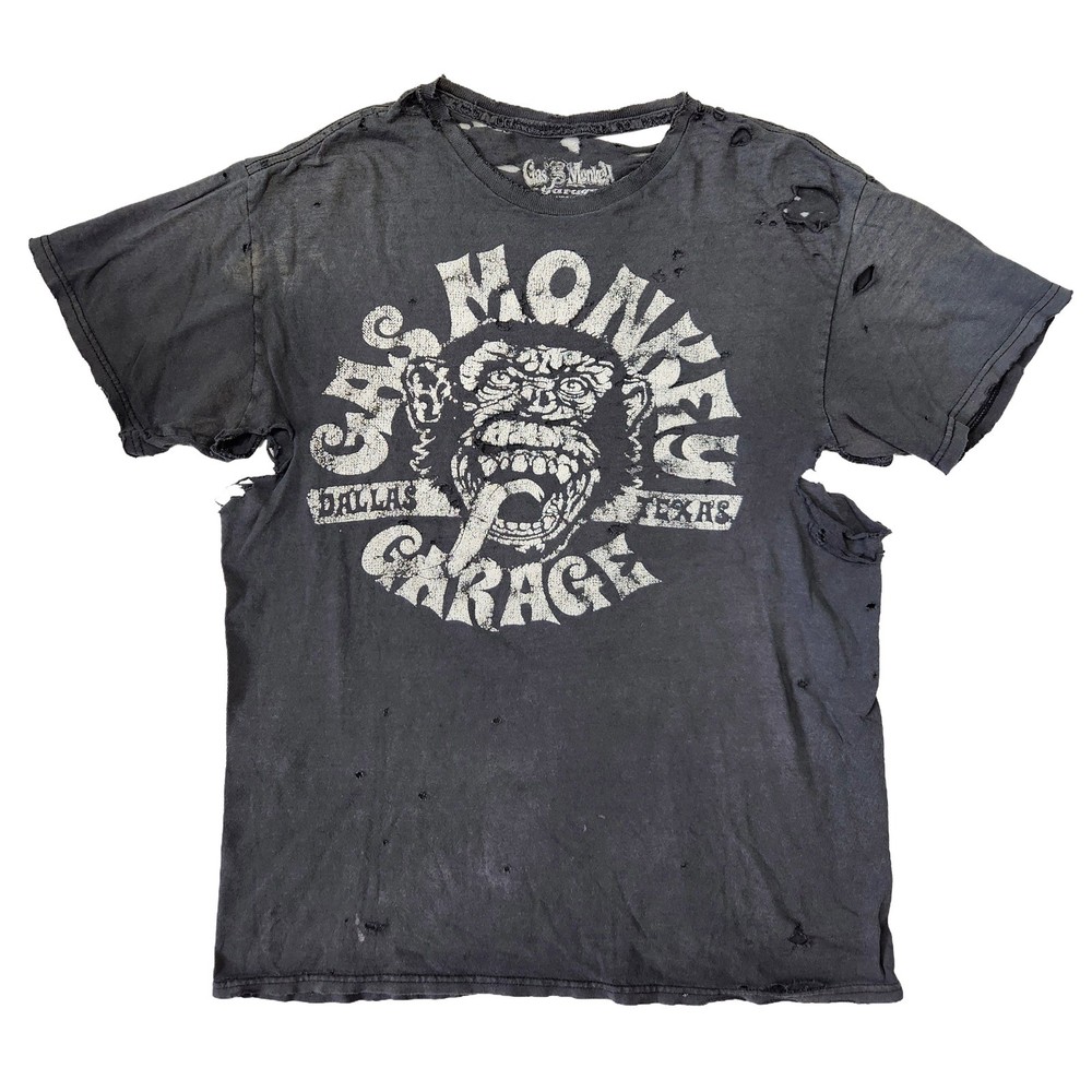 VTG Gas Monkey Garage Thrashed Distressed Gradient Sun Faded Worn WIP Paper Thin