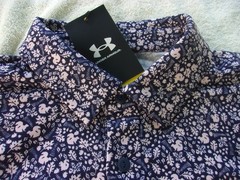 NWT Under Armour Loose Fit golf polo, men’s L, blue, pink squirrels, poly., $70