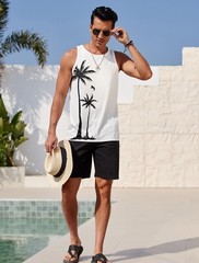 Mens Graphic Tank Tops Sleeveless T Shirt Hawaiian Palm Tree Vacation Tank