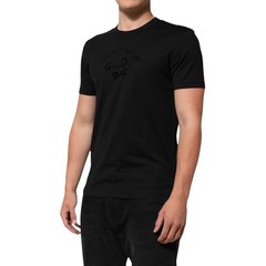 DOLCE & GABBANA T-shirt Black Cotton Velvet Logo Print Men IT46/US36/S 570usd