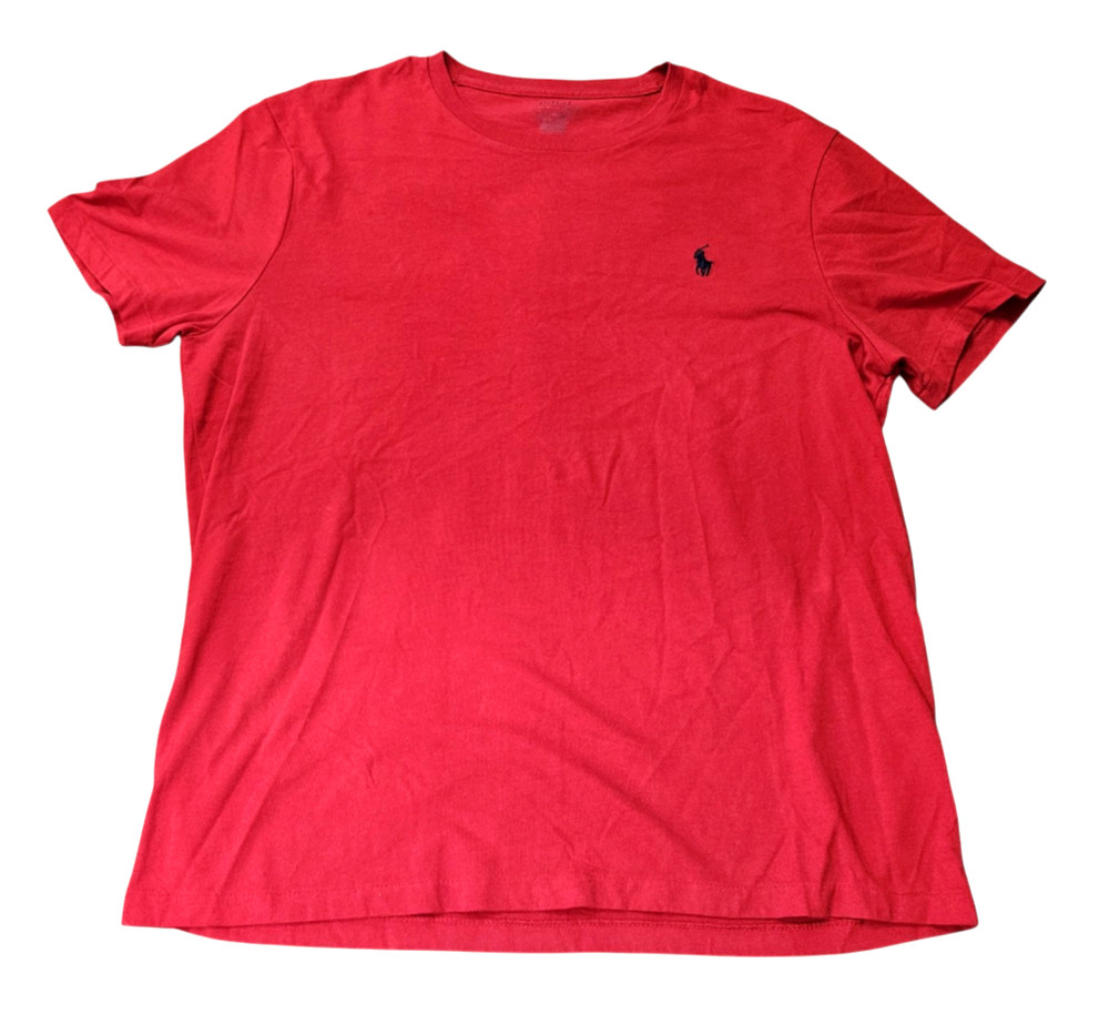 RALPH LAUREN POLO Custom Slim Fit TEE T-SHIRT TOP Solid Red w/Navy Blue Pony XL