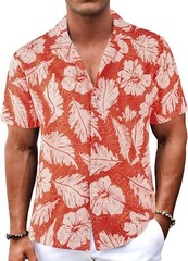 Men’s Hawaiian Shirt Tropical Floral Short Sleeve Button Down Casual Beachwear