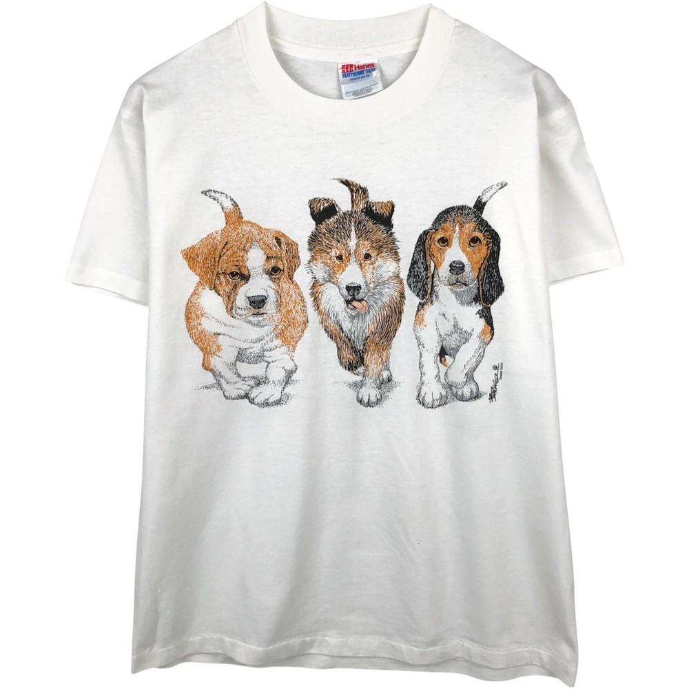 Used 90’S Hanes HEAVYWEIGHT 50/50 Dog Print Animal T-Shirt Men’s Size M (app…