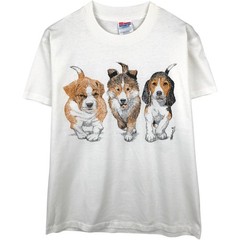 Used 90’S Hanes HEAVYWEIGHT 50/50 Dog Print Animal T-Shirt Men’s Size M (app…
