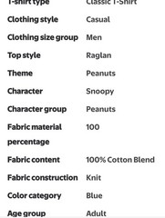 Peanuts Snoopy Men’s & Big Men’s Short Sleeve Tee Shirt☆Size Small