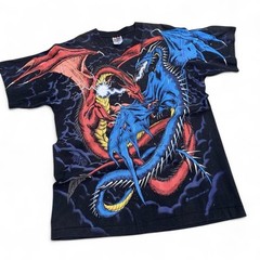 Vintage 1994 Liquid Blue Dragon All over Print Tee Sz Large