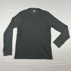 Merona Thermal Shirt Mens Large Charcoal Gray Cotton Waffle Knit Raglan Sleeve
