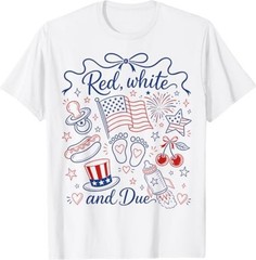 Red White and Due 4th of July Pregnancy Reveal Coquette Bow T-Shirt