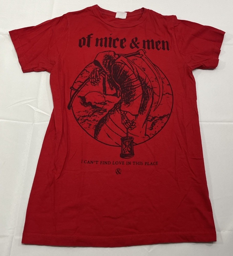 OF MICE & MEN Shirt Men’s S Red Reaper Graphic Short Sleeve Band Tee Rock Metal