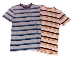 2 – Men’s Hang Ten Striped SS Shirts In Gray W/blue & Cream w/ Brown In Size S