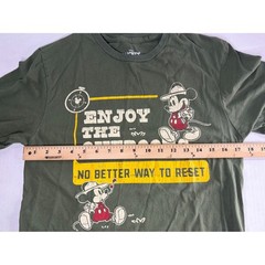 Disney Mickey Mouse Enjoy the Outdoors Camping Graphic T-Shirt Olive Green Small