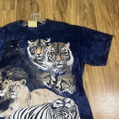 Vintage The Mountain Shirt Mens Large Blue Big Cat Lion Tiger Wildlife Y2K