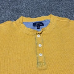 Brooks Brothers Henley Shirt Men Large Yellow Long Sleeve Waffle Knit Pullover