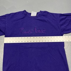 Vintage 90s Russell Athletic Embroidered Tshirt Purple Medium Single Stitch VTG