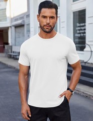 COOFANDY Men’s White Crew Neck T Shirts Cotton Short Sleeve Basic Tee Shirts