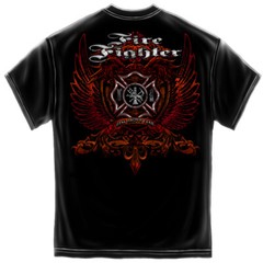 FIREFIGHTER RED WINGS FOIL T-Shirt – PreShrunk Cotton – 6 Sizes