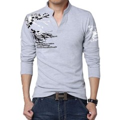 Flower Print T Shirt – Mens Fashion V Neck Long Sleeve Shirt Top Clothes Tee 5XL
