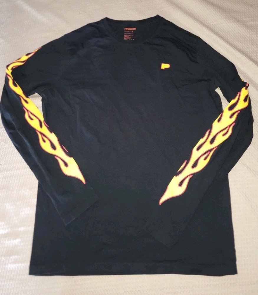 Prozis Men’s Hot Rod Long Sleeve Flame Graphic T-Shirt Tee Black Size Large